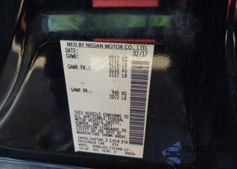 2017 Nissan Altima 2.5 Sr from USA, damaged, VIN 1N4AL3AP5HC210439